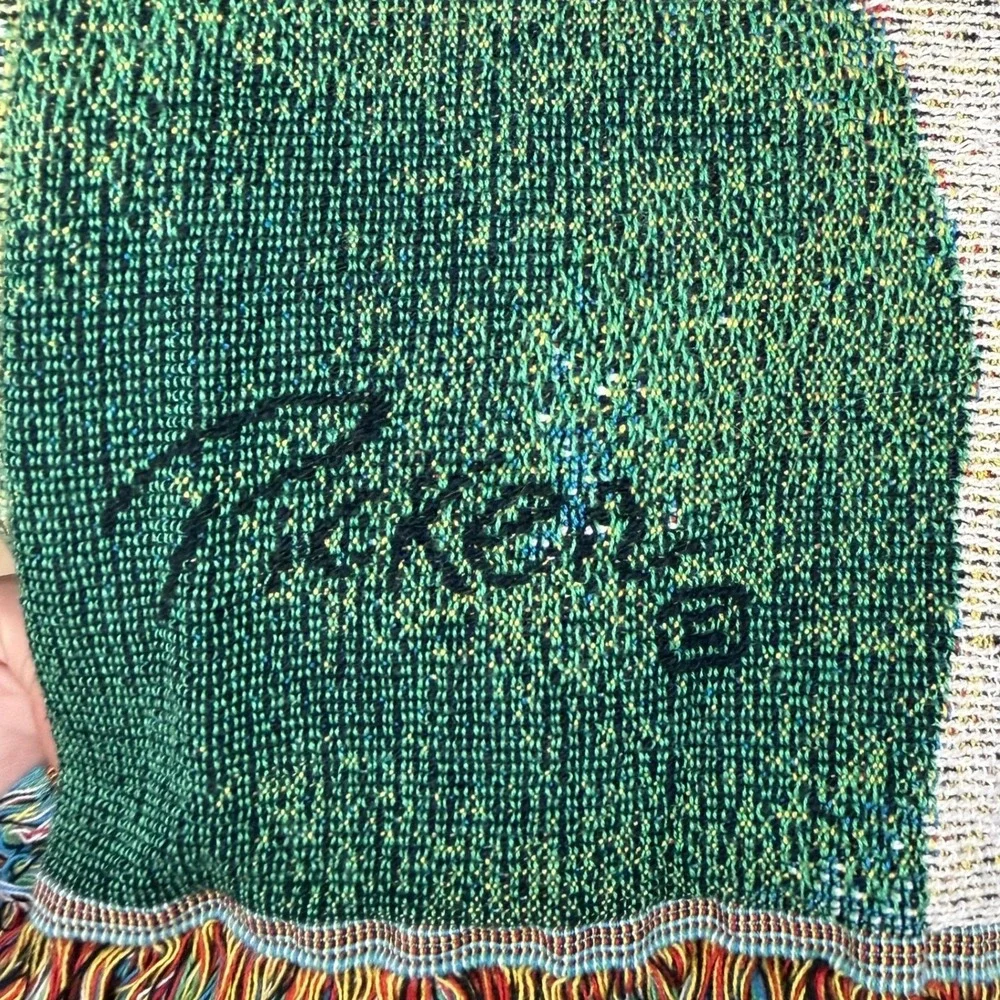Picken Greyhound Whippet Dog Woven Tapestry Throw Blanket Fringed 47x58 Green